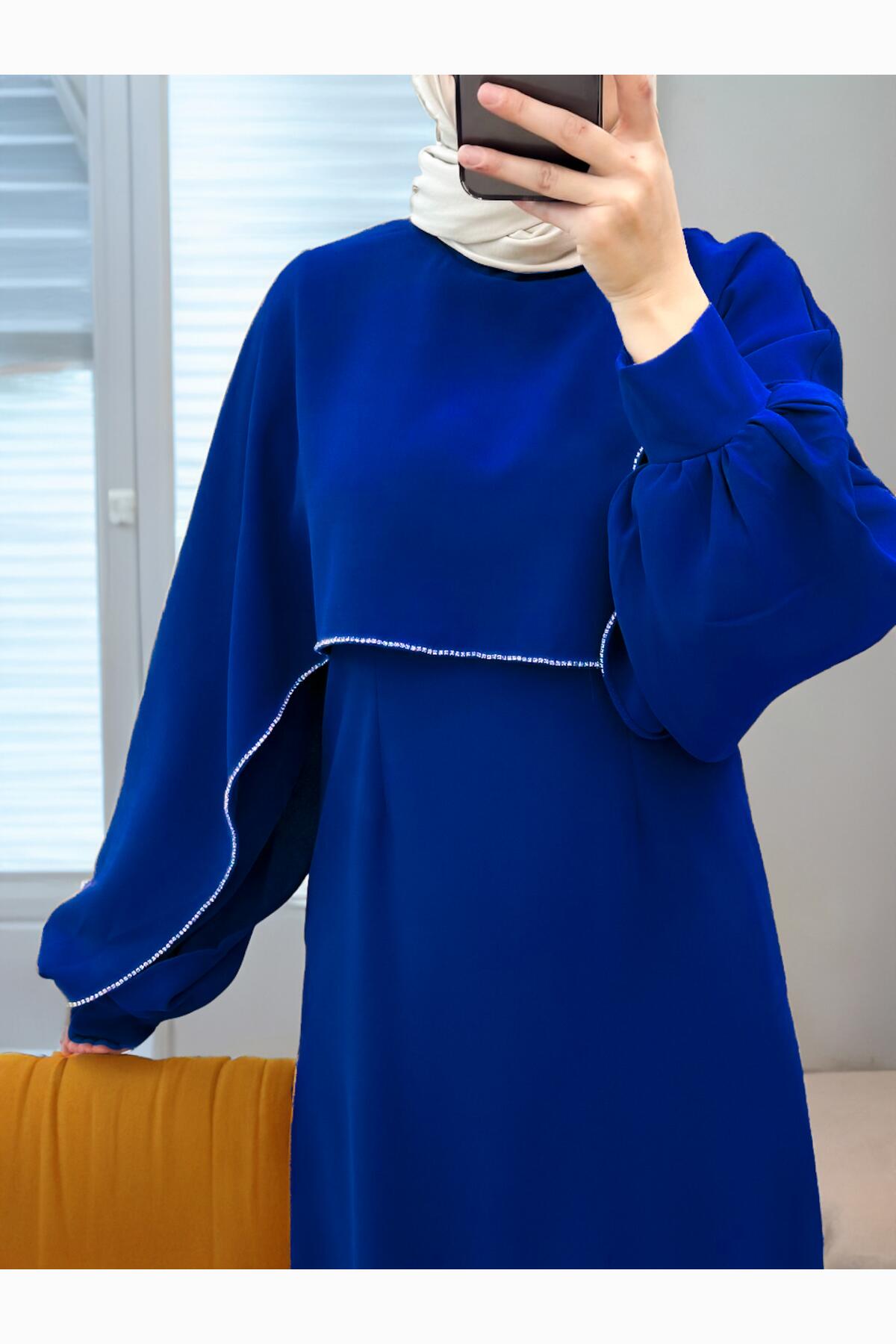 Lange Crêpejurk — Royal Blue