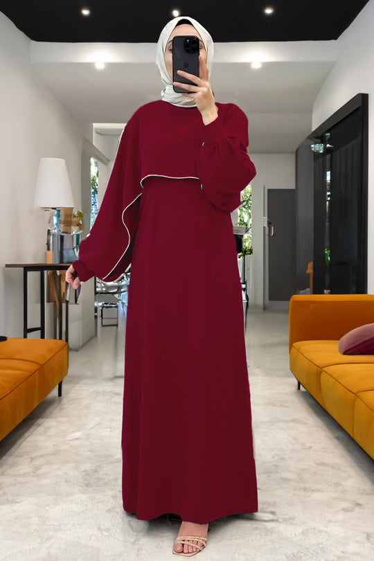 Long Crepe Dress — Burgundy