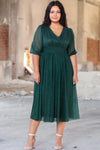Plus - Size Avondjurk Met Geplooide Taille — Groen