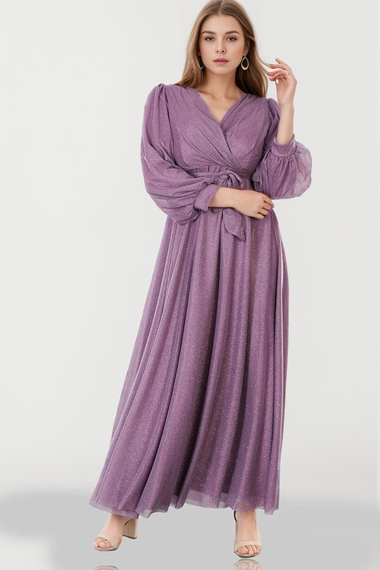 Abendkleid Mit Glitzer, Lang – Große Größen, Lila