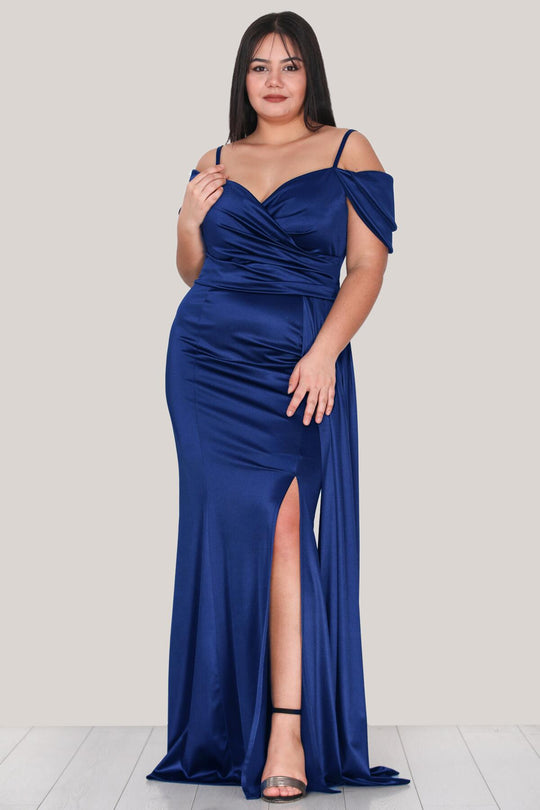 Plus‑Size Satin Strappy Evening Dress — Royal Blue
