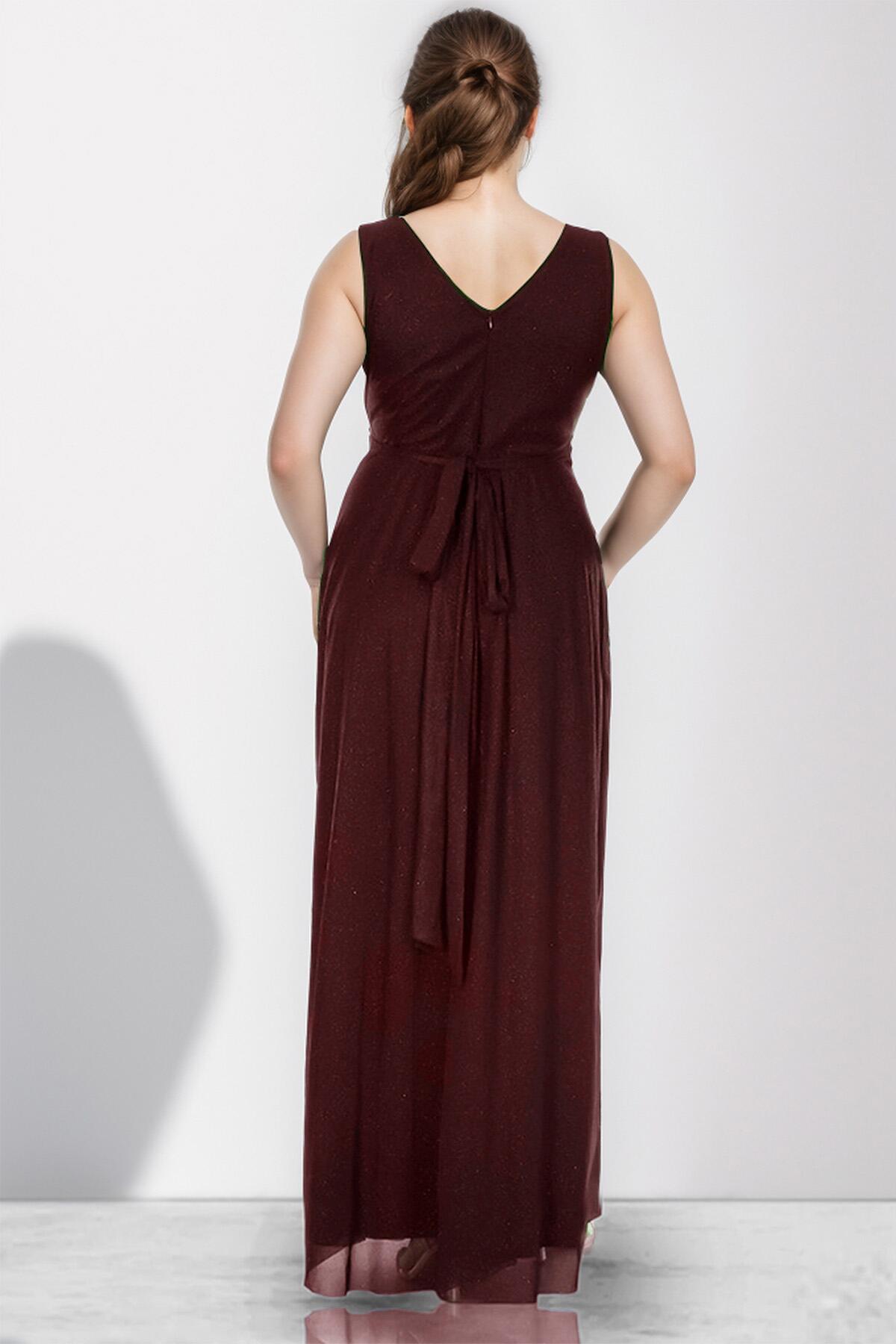 Bordeauxfarbenes Glitzer - Abendkleid – Große Größen