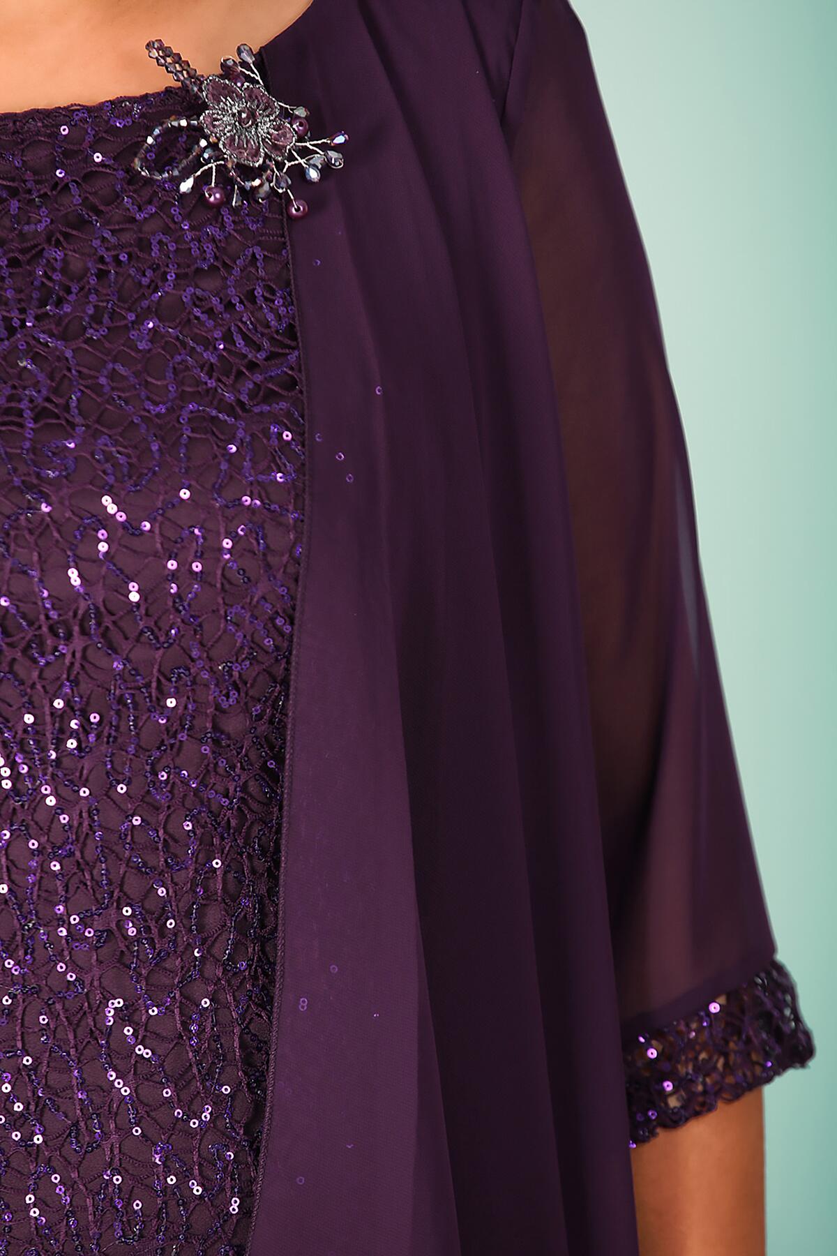 Plus‑Size Chiffon Pailletten Avondjurk — Donkerpaars