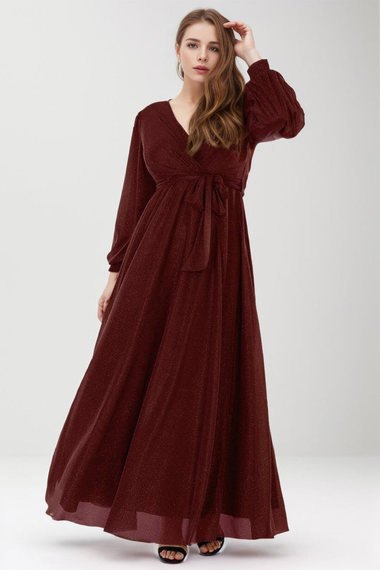 Maxi - Abendkleid In Großer Größe Mit Glitzer – Bordeaux