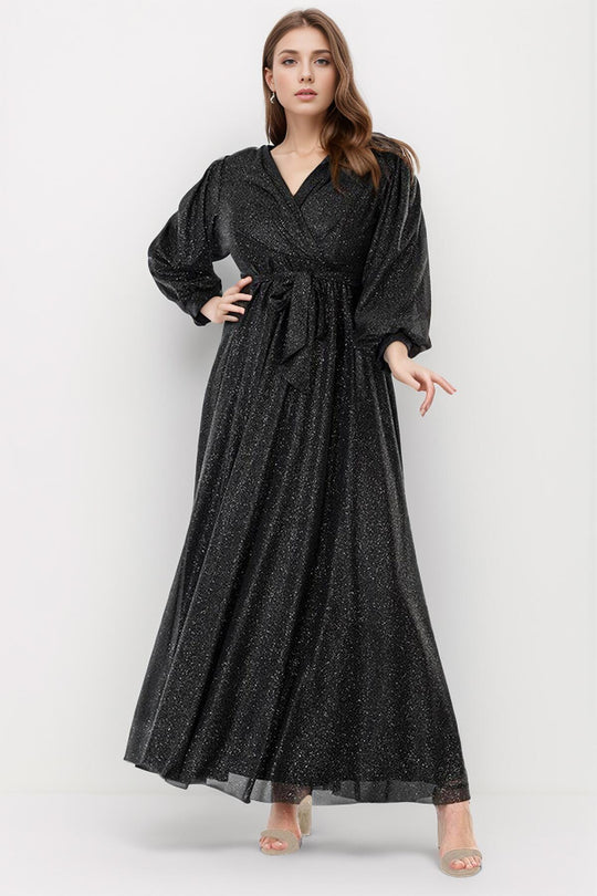 Langes Glitzer - Abendkleid In Großer Größe, Schwarz