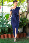 Avondjurk Met Steendetail Bij Taille En Borst — Marineblauw