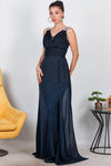 Glinsterende Maxi - Avondjurk Met Schouderdetail — Marineblauw