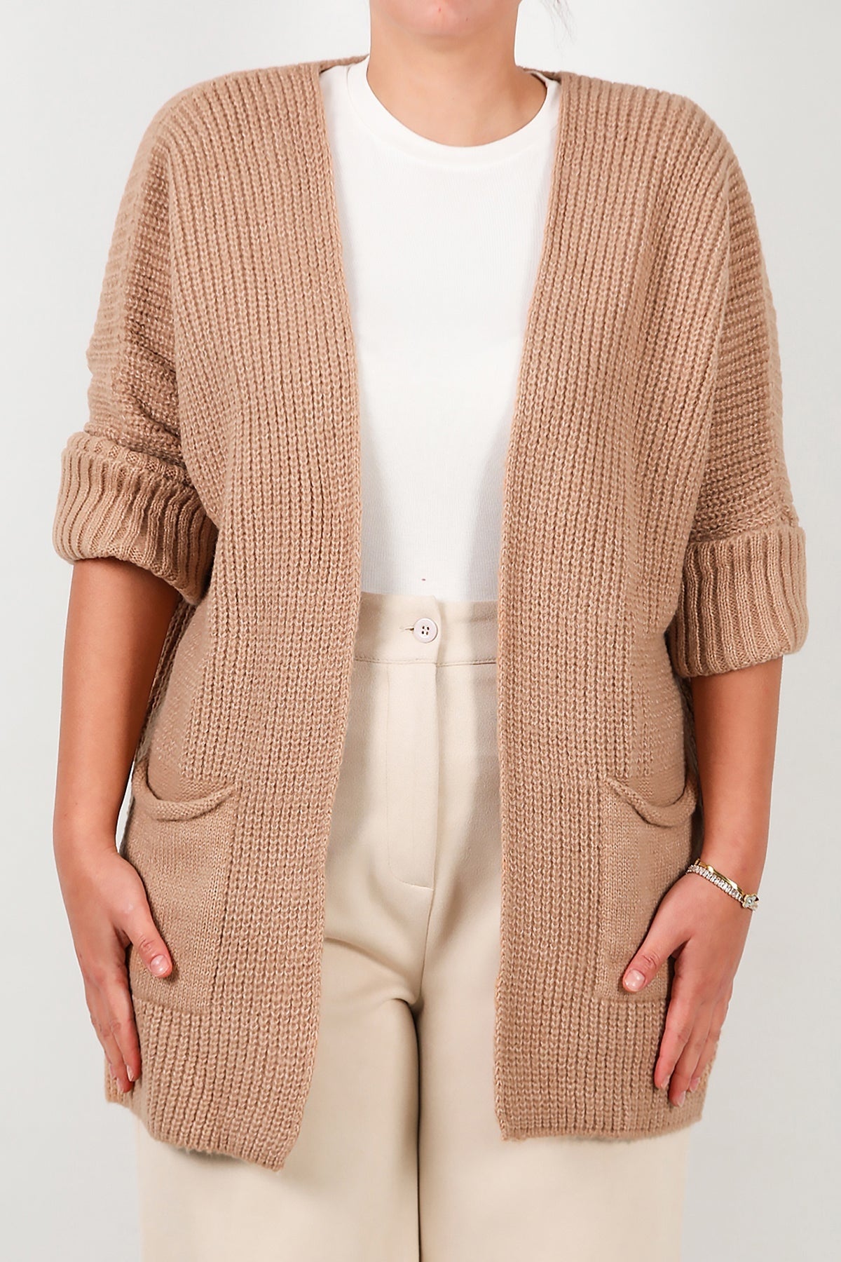 Plus - Size Vest Met Zakken — Beige