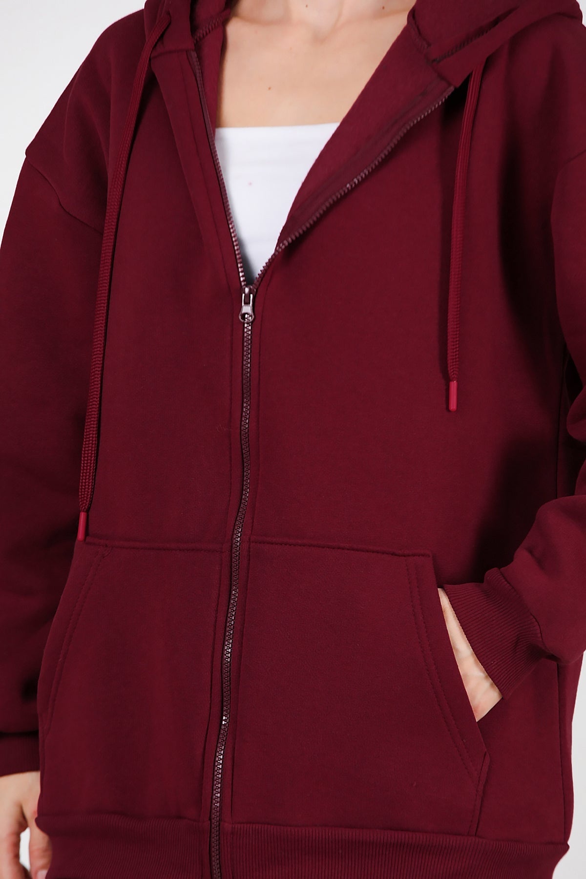 Oversized 3‑Draads Hoodie Met Rits, Bordeaux