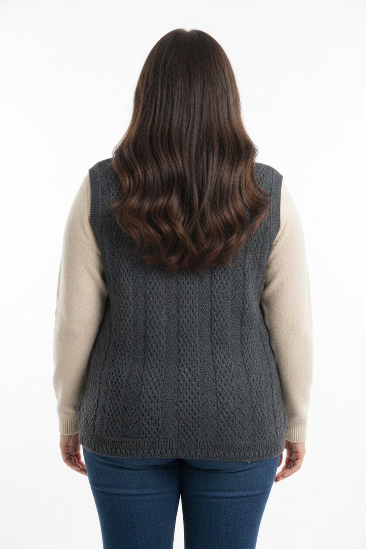 Plus - Size Gebreid Gilet — Antraciet