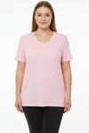 Oversized T - Shirt Met V - Hals, Grote Maten, Roze