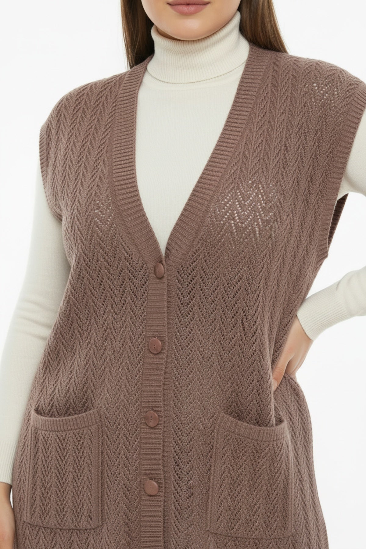 Plus - Size Patroonvest — Lichtbruin