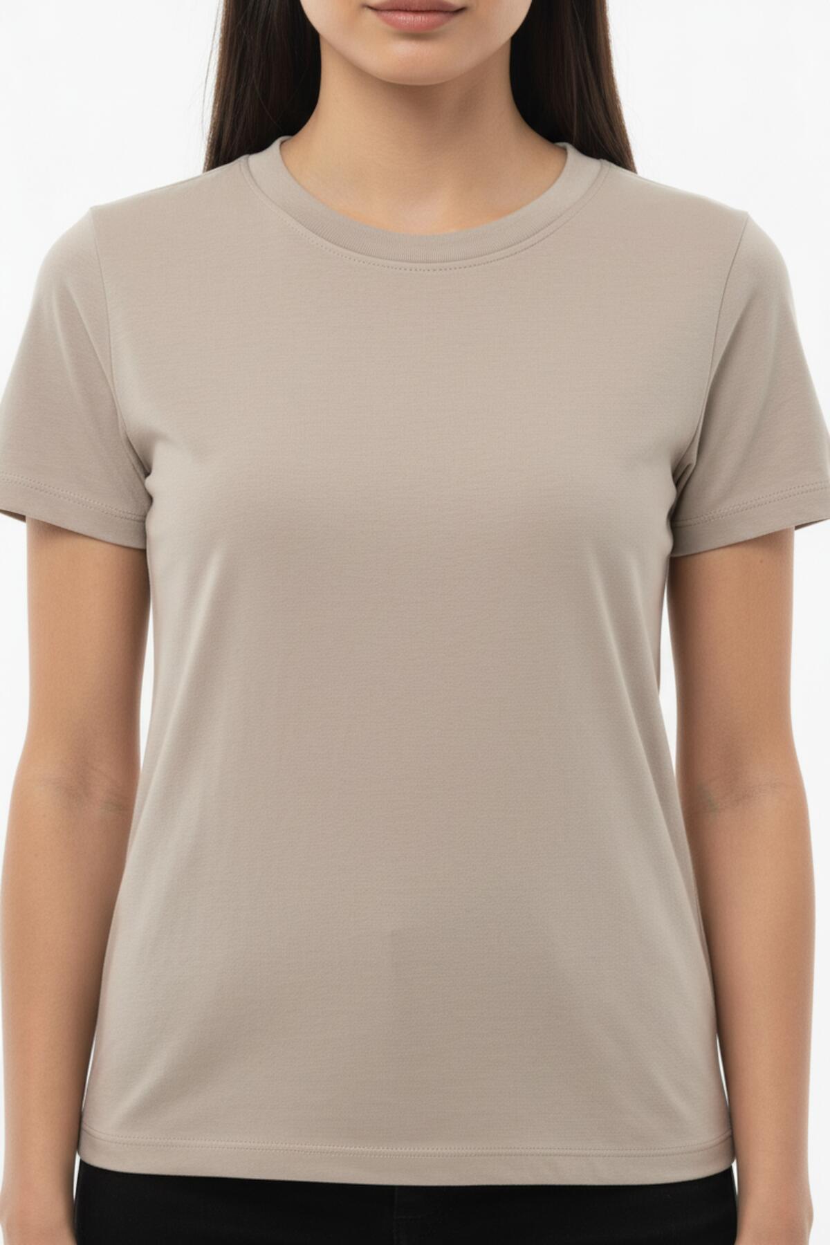 Dames Body‑T‑Shirt Met Ronde Hals — Taupe