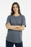 Dames T‑Shirt Met Ovalen Zoom En Siersteentjes — Antraciet
