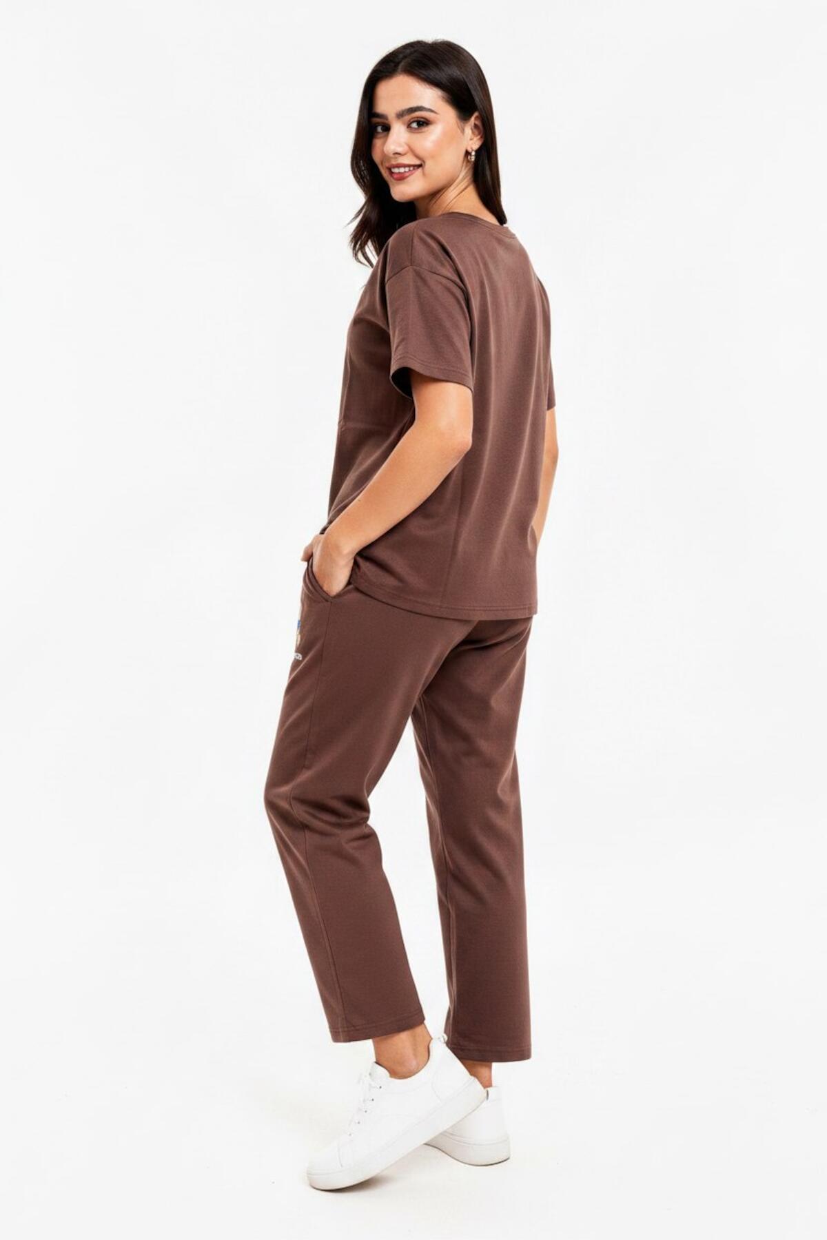 Bear - Embroidered T - Shirt Set — Brown