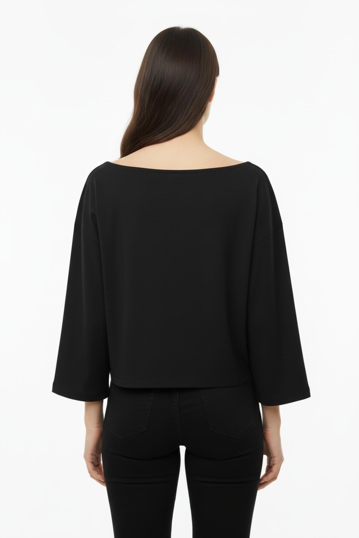 Blouse Met Laag Aangezette Schouders En Wijde Pasvorm — Zwart
