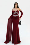 Red Stone‑Embellished Mermaid Evening Dress