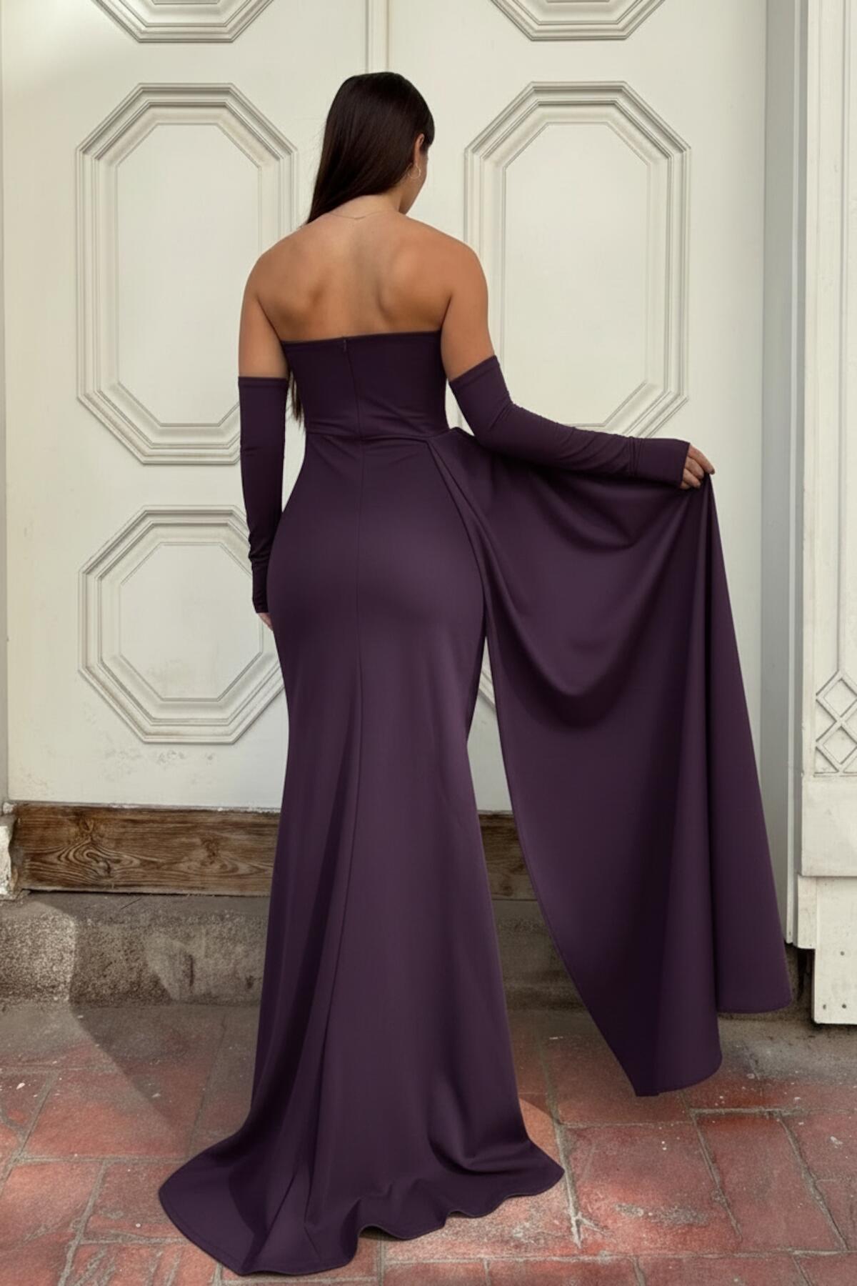 Langes Crêpe - Abendkleid In Violett