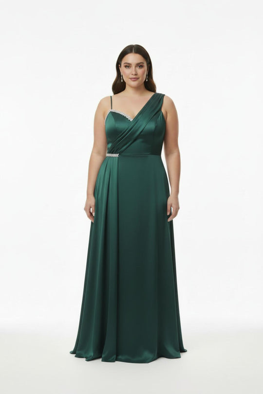 Große Größen Ärmelloses Langes Abendkleid Mit Brust - Und Taillenformung — Grün