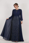 Robe De Soirée Grande Taille À Sequins Avec Manches En Chiffon, Bleu Marine