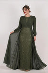 Robe De Soirée Grande Taille À Haut Pailleté Et Manches En Chiffon — Vert