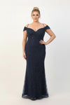 Bordeauxfarbenes Abendkleid Mit Carmenausschnitt Und Perlen (Große Größen)