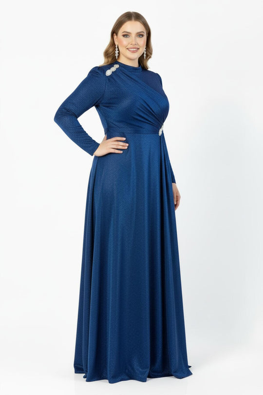 Abendkleid In Royalblau Für Große Größen Mit Taillen - Und Schulterdetails