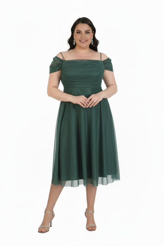 Schulterfreies Midikleid In Großen Größen – Grün