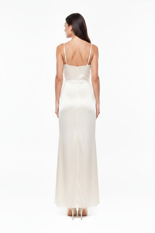 Lange Avondjurk Met Plissédetails, Mouwloos — Off - White