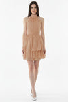 Bouclé Korte Jurk Met Halsstrik — Beige