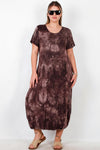 Plus‑Size Korte Mouw Jurk Met Drukknoopdetail — Bruin