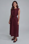 Mouwloze Maxi‑Jurk Met Tailleband, Bordeaux