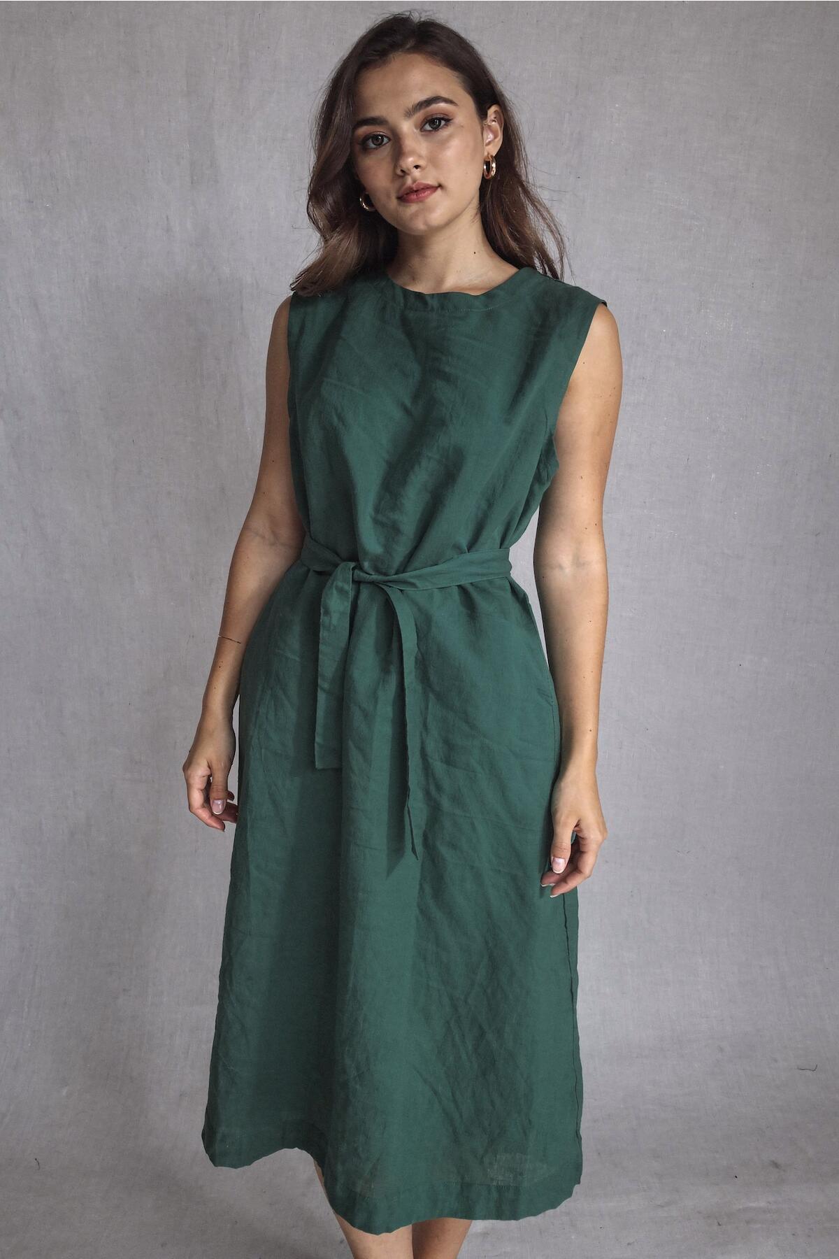 Mouwloze Maxi - Jurk Met Ceintuur – Smaragd