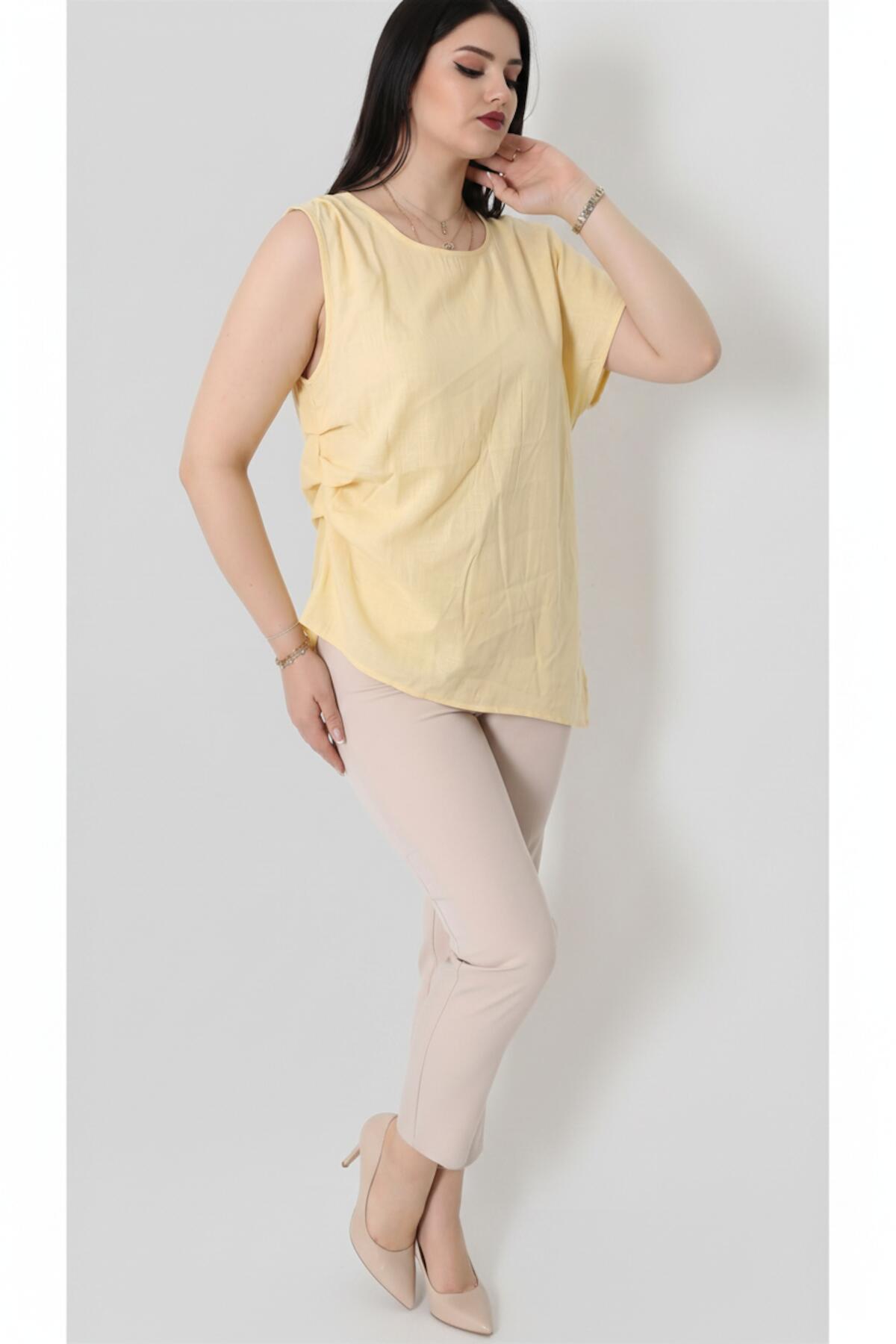 Tencel Blouse Met Zijplooien – Geel