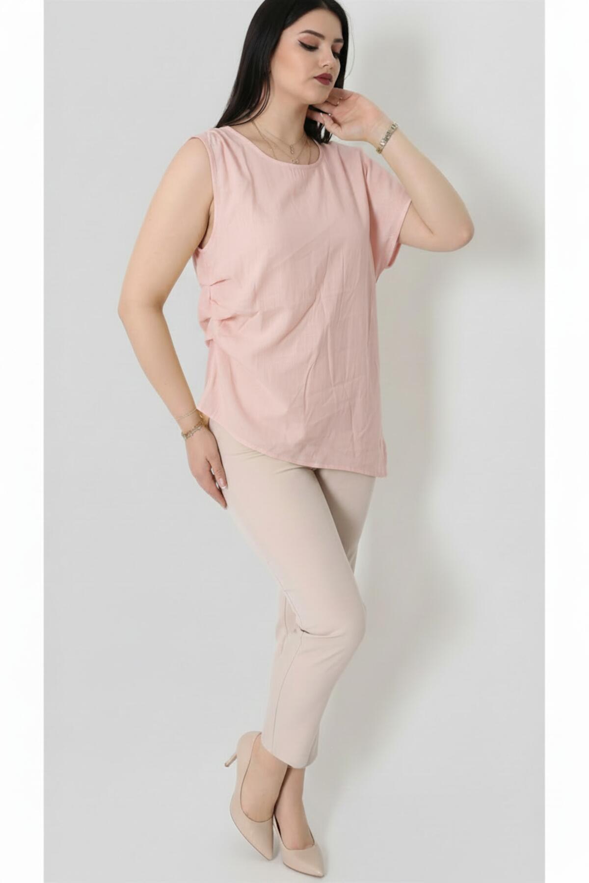 Tencel Blouse Met Zijplooien – Roze