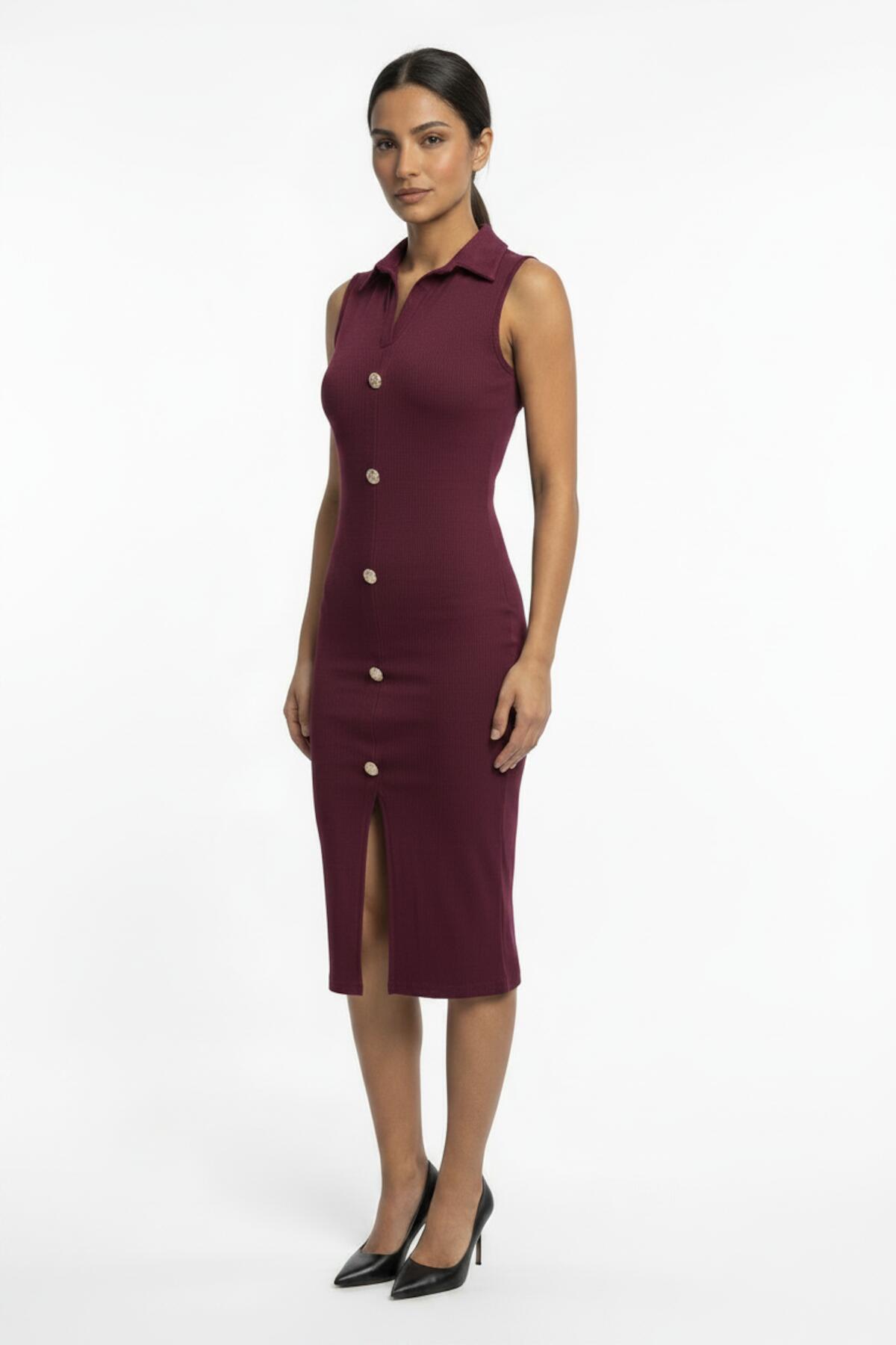 Pruim Ottoman Maxi - Jurk Met Knoopsluiting