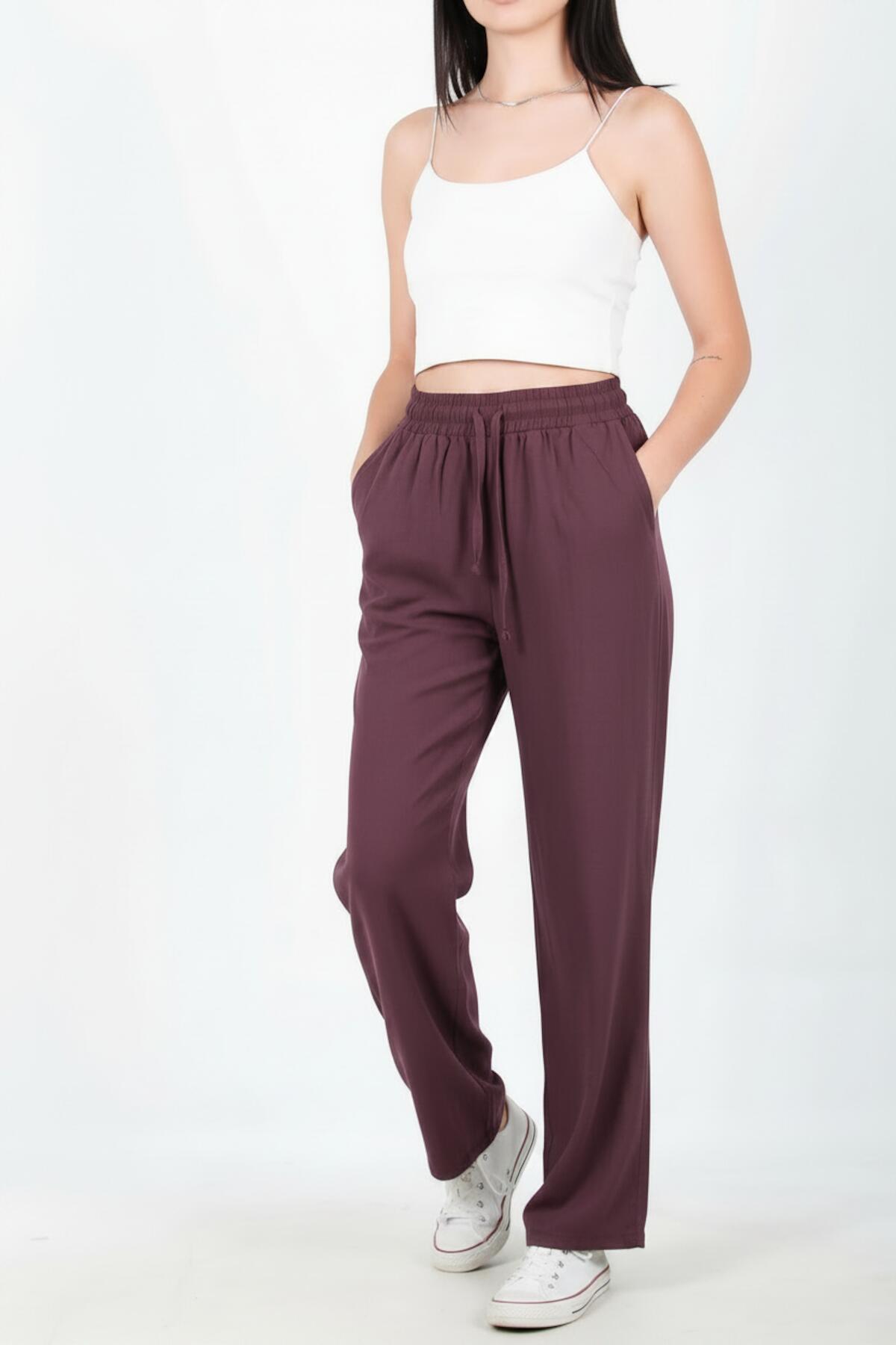 Weite Baumwoll‑Leinen‑Hose – Pflaume