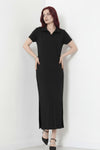 Robe Longue À Col Avec Fente — Noir