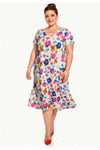 Plus‑Size V‑Neck Patterned Dress — Ecru