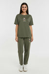 Bear Embroidered T - Shirt Set — Khaki