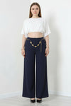 Pantalon Large Avec Détail Ceinture — Bleu Marine