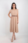 Robe Avec Épaulettes Et Taille Élastiquée Fine — Beige