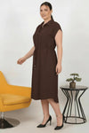 Robe En Modal Cupra, Col Chemise — Marron (Grande Taille)