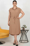 Robe Grande Taille En Modal Cupra, Col Chemise — Cognac