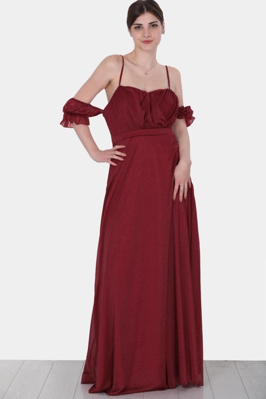 Long Sparkly Evening Gown — Burgundy
