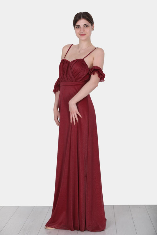 Long Sparkly Evening Gown — Burgundy