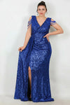 Robe Longue Grande Taille À Sequins Avec Chaîne À L'épaule — Bleu Roi