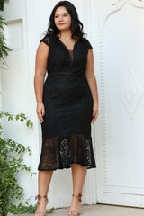 Robe De Soirée Midi Grande Taille — Noire