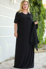 Ensemble De Soirée Long En Dentelle Noir – Grande Taille