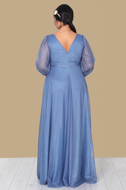 Plus - Size Long Glitter Evening Dress, Blue